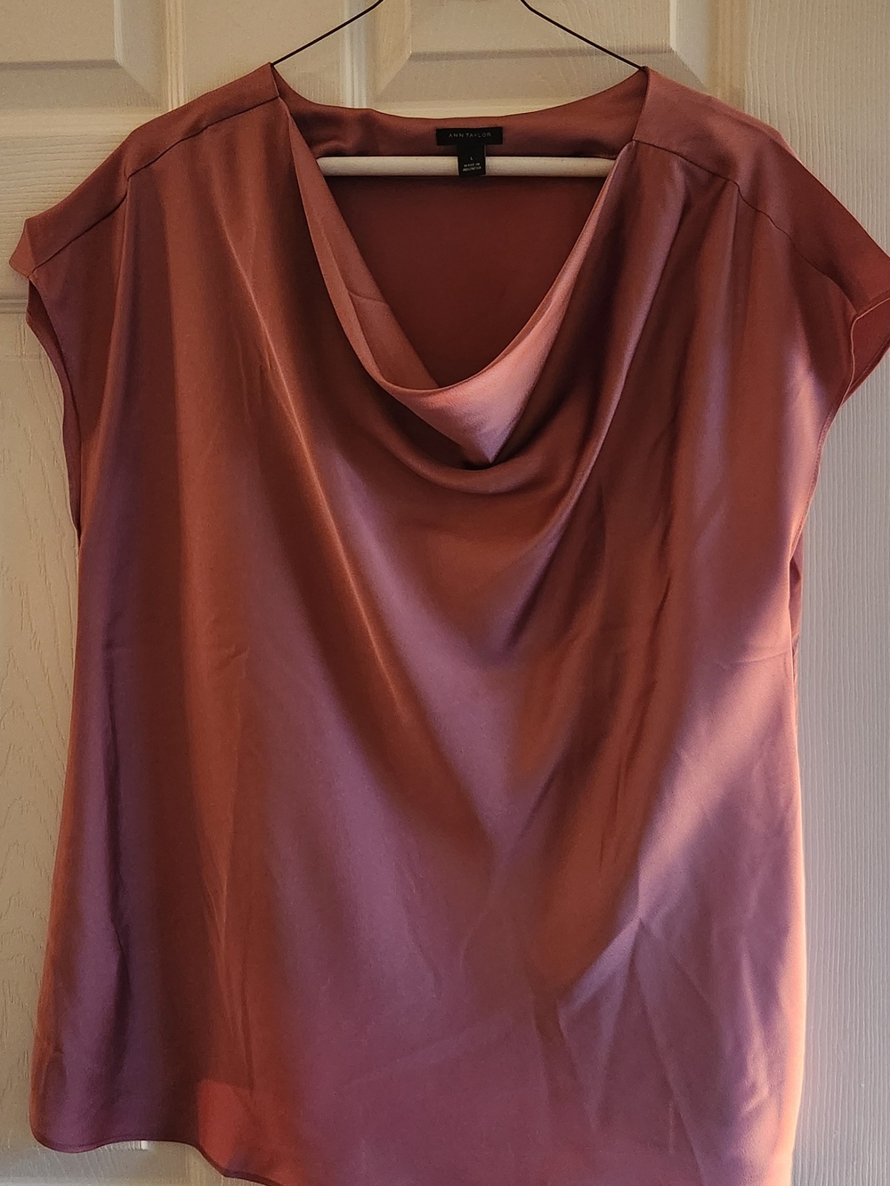Anne Klein Dusty Rose Cowl Neck Satin Top
